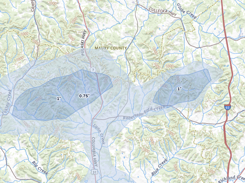 NEXRAD radar-signature map of the hail storm over Lynnville, TN on Aug 20, 2026