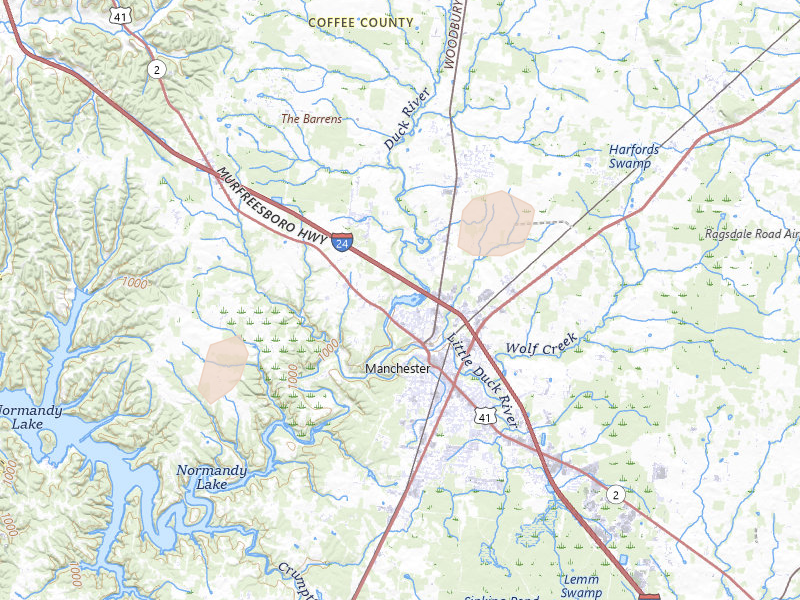 Radar-estimated hail-size map of the storm over Manchester, TN on Jul 5, 2026