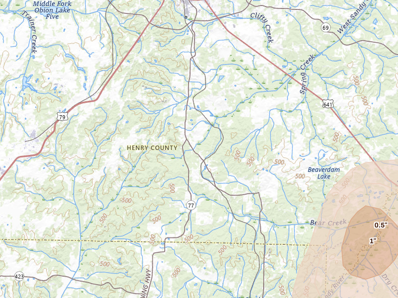 Radar-estimated hail-size map of the storm over Mansfield, TN on Jul 2, 2026