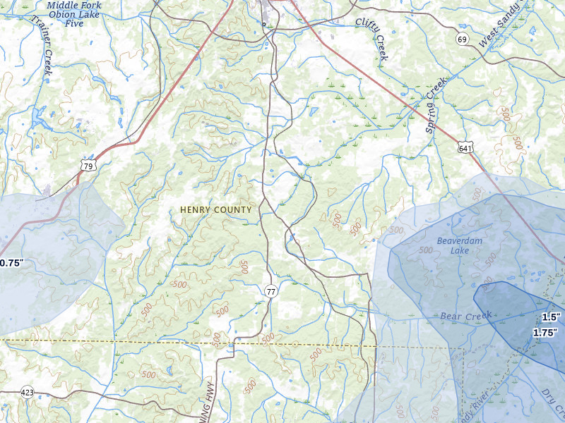 NEXRAD radar-signature map of the hail over Mansfield, TN