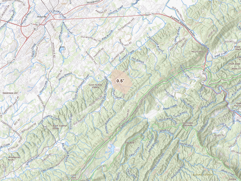 Radar-estimated hail-size map of the storm over Maryville, TN
