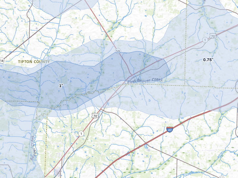 NEXRAD radar-signature map of the hail over Mason, TN