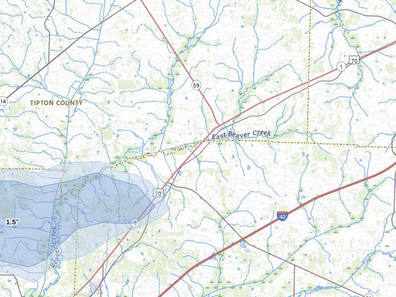 NEXRAD radar-signature map of the hail storm over Mason, TN on May 5, 2026