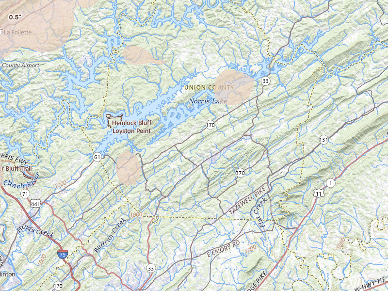 Radar-estimated hail-size map of the storm over Maynardville, TN on Jul 3, 2026