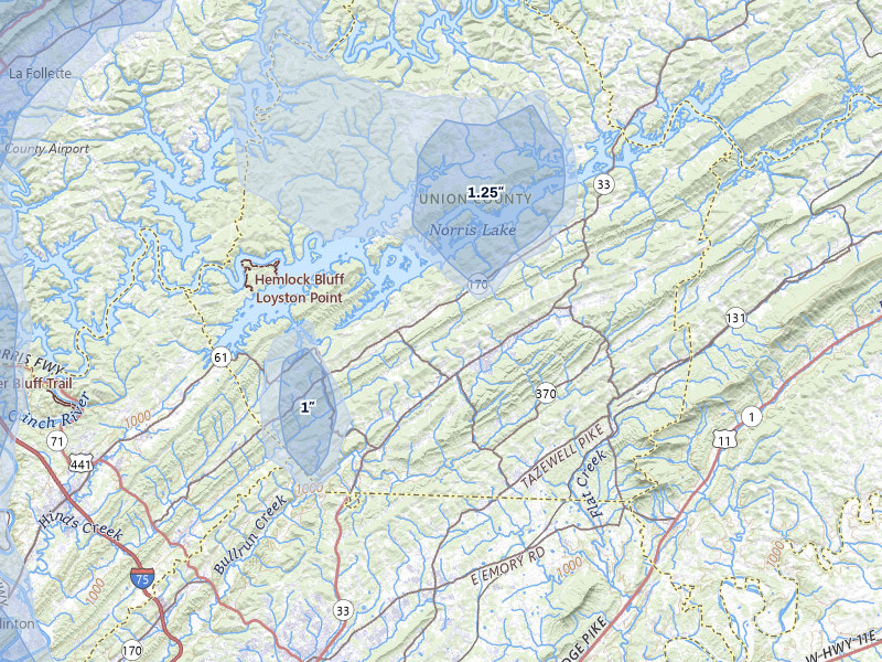 NEXRAD radar-signature map of the hail storm over Maynardville, TN on Jul 3, 2026