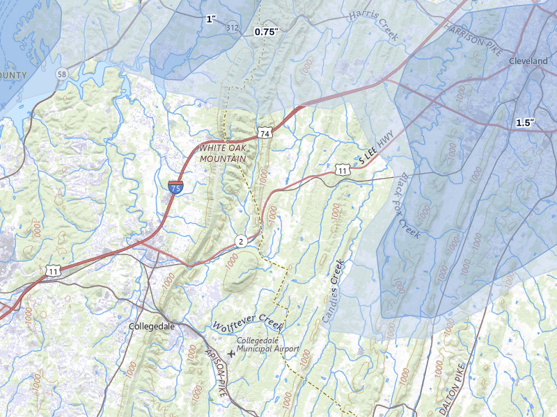 NEXRAD radar-signature map of the hail storm over Mc Donald, TN on Aug 20, 2026