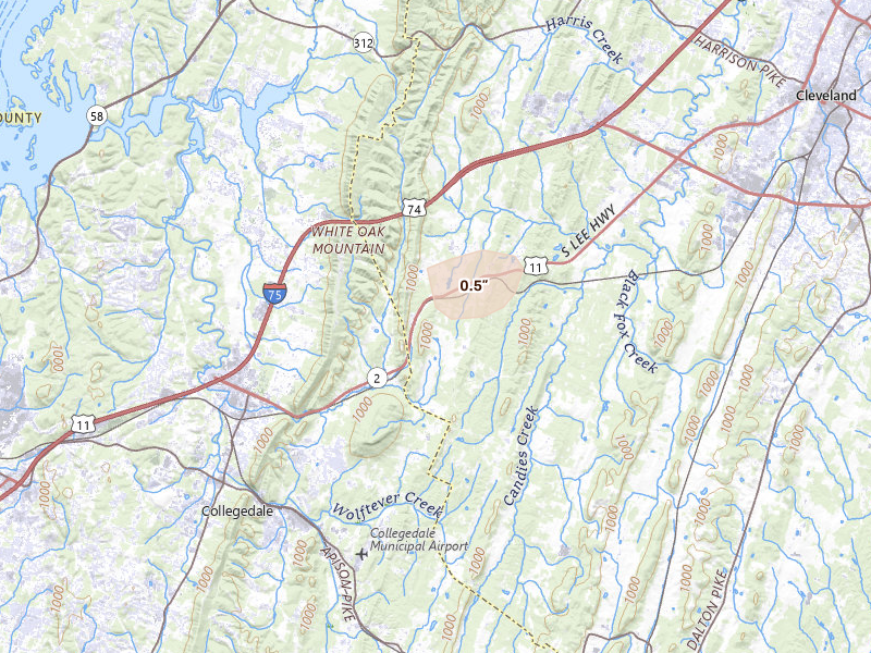 Radar-estimated hail-size map of the storm over Mc Donald, TN