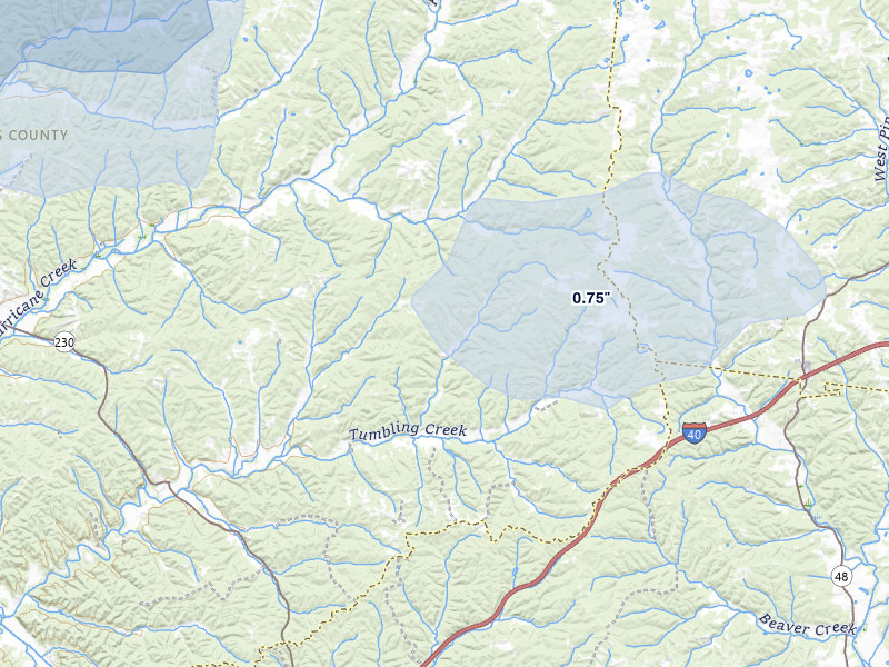 NEXRAD radar-signature map of the hail over Mc Ewen, TN