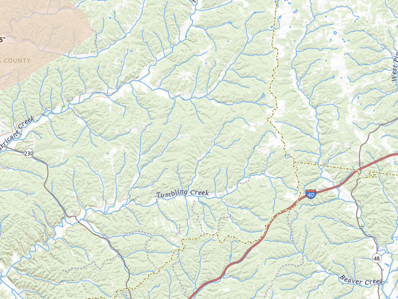 Radar-estimated hail-size map of the storm over Mc Ewen, TN on Jul 11, 2026