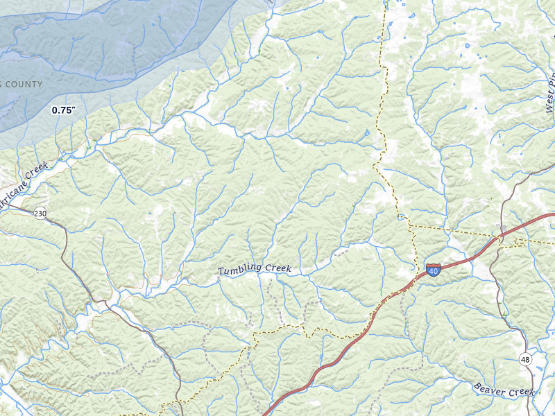 NEXRAD radar-signature map of the hail storm over Mc Ewen, TN on Jul 11, 2026