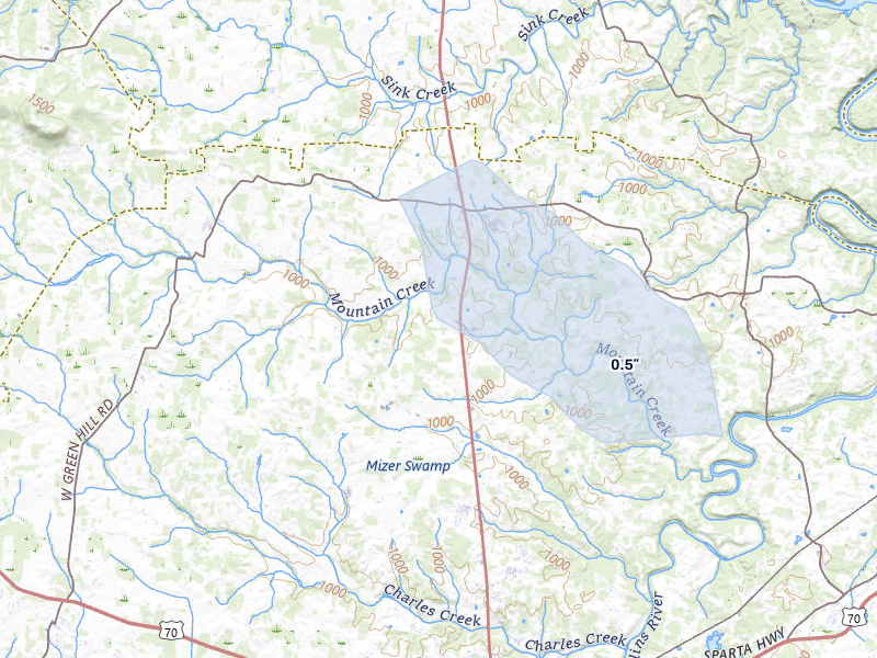 NEXRAD radar-signature map of the hail over Mcminnville, TN