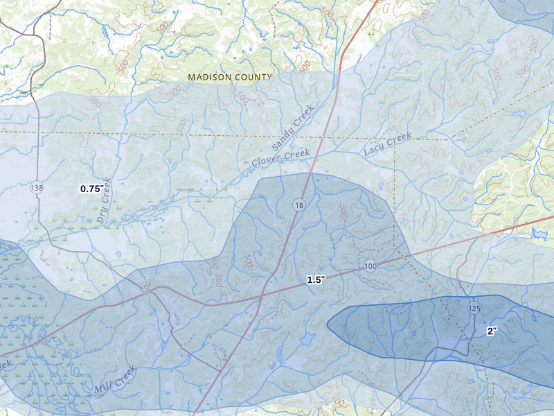 NEXRAD radar-signature map of the hail over Medon, TN