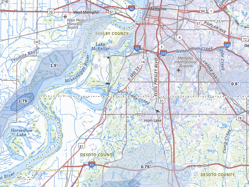 NEXRAD radar-signature map of the hail over Memphis, TN
