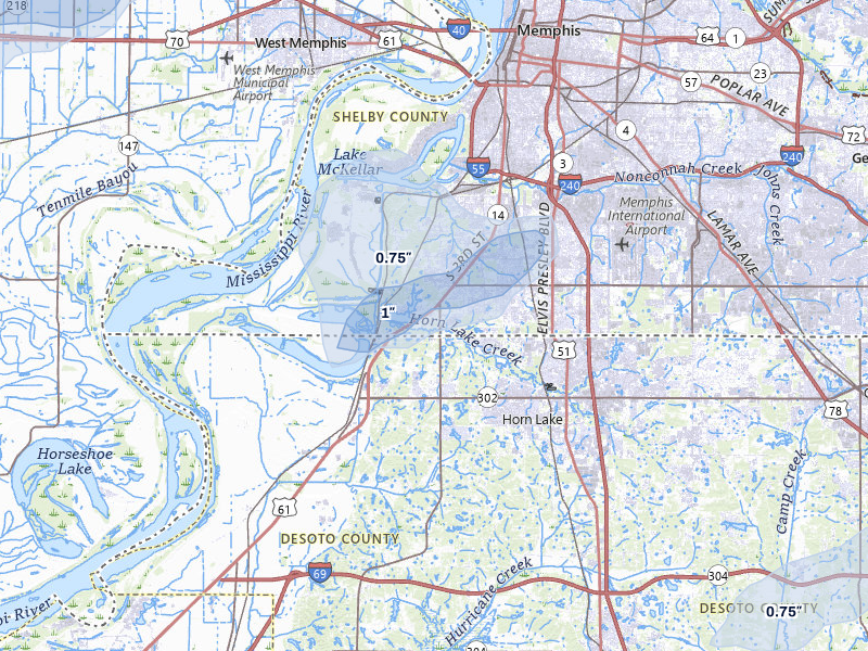 NEXRAD radar-signature map of the hail storm over Memphis, TN on Apr 28, 2026