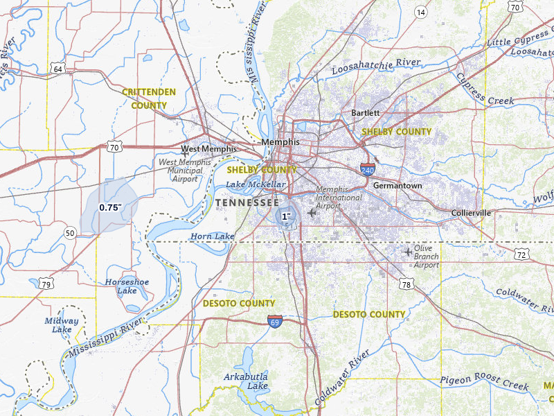 NEXRAD radar-signature map of the hail storm over Memphis, TN on May 31, 2026