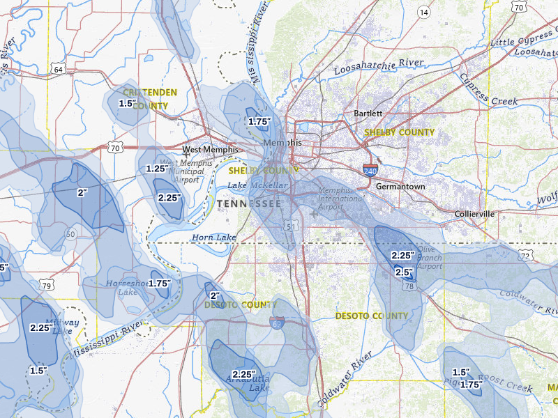 NEXRAD radar-signature map of the hail storm over Memphis, TN on Jun 1, 2026