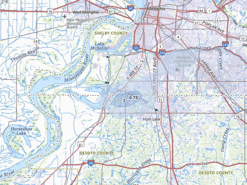 NEXRAD radar-signature map of the hail storm over Memphis, TN on Jul 1, 2026