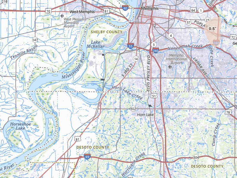 Radar-estimated hail-size map of the storm over Memphis, TN on Jul 21, 2026