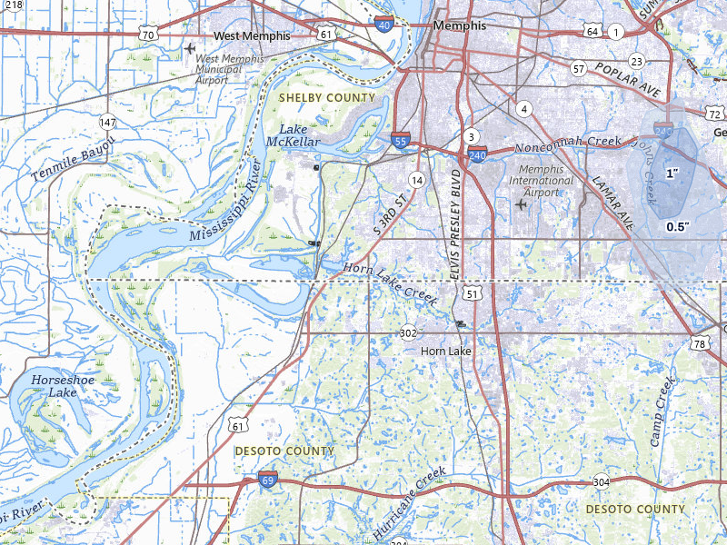 NEXRAD radar-signature map of the hail storm over Memphis, TN on Jul 25, 2026