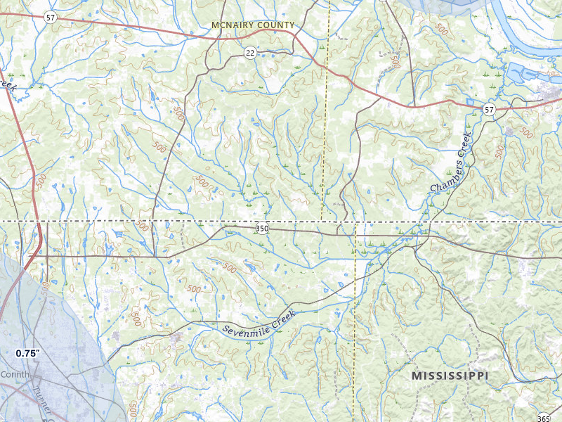 NEXRAD radar-signature map of the hail storm over Michie, TN on Aug 22, 2026