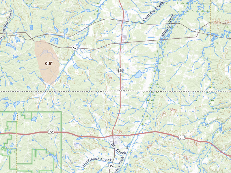 Radar-estimated hail-size map of the storm over Middleton, TN on Jul 1, 2026