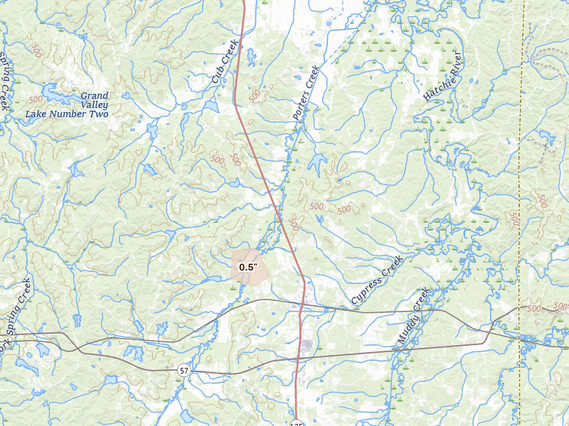 Radar-estimated hail-size map of the storm over Middleton, TN on Aug 7, 2026