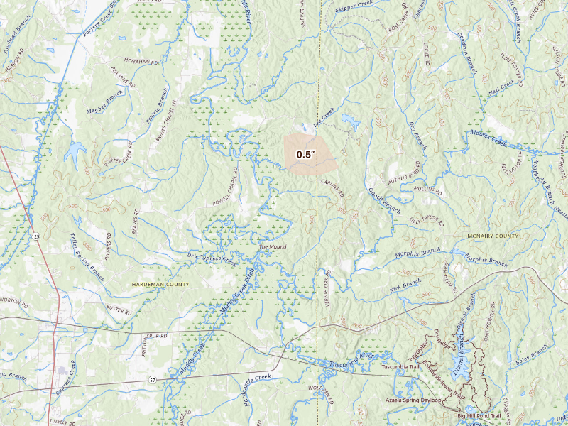 Radar-estimated hail-size map of the storm over Middleton, TN