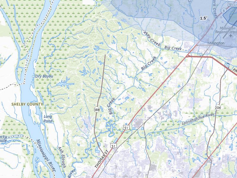 NEXRAD radar-signature map of the hail storm over Millington, TN on May 5, 2026