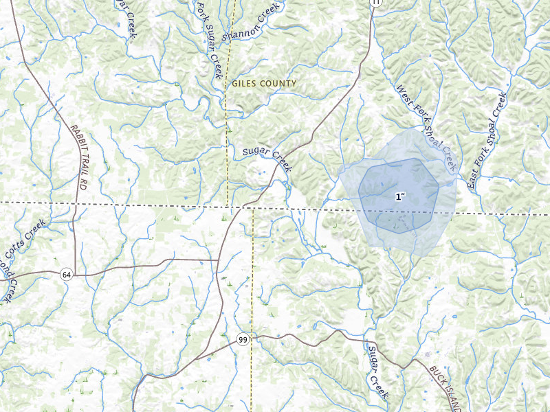 NEXRAD radar-signature map of the hail storm over Minor Hill, TN on May 31, 2026