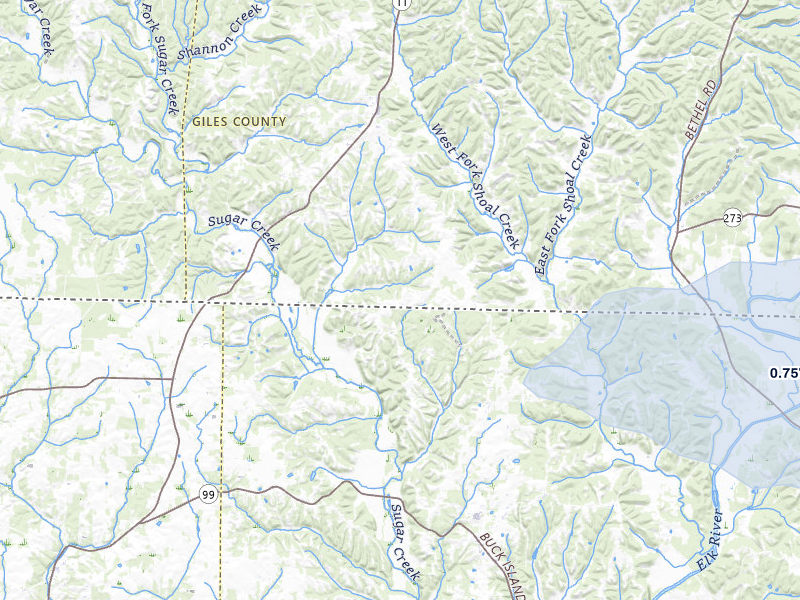 NEXRAD radar-signature map of the hail storm over Minor Hill, TN on Aug 17, 2026