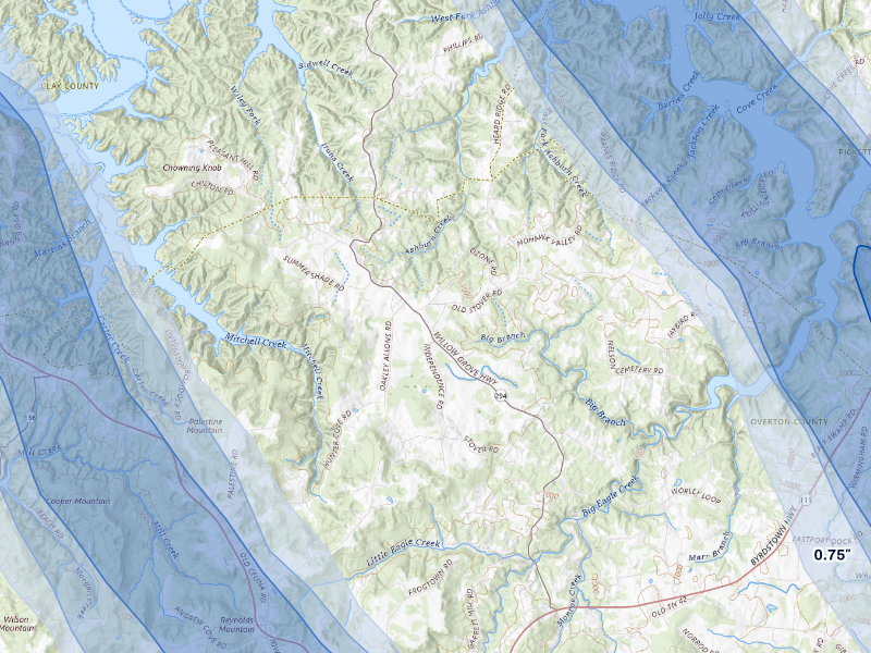 NEXRAD radar-signature map of the hail storm over Monroe, TN on Aug 22, 2026