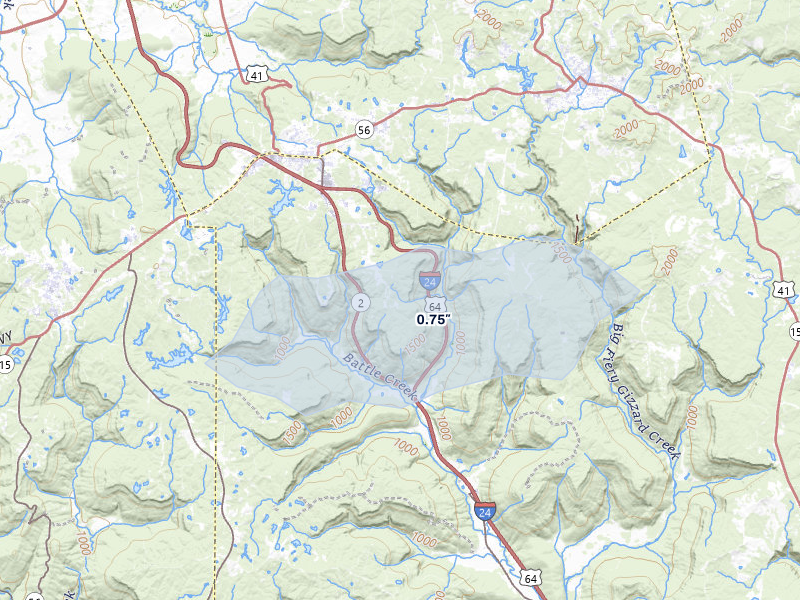 NEXRAD radar-signature map of the hail over Monteagle, TN