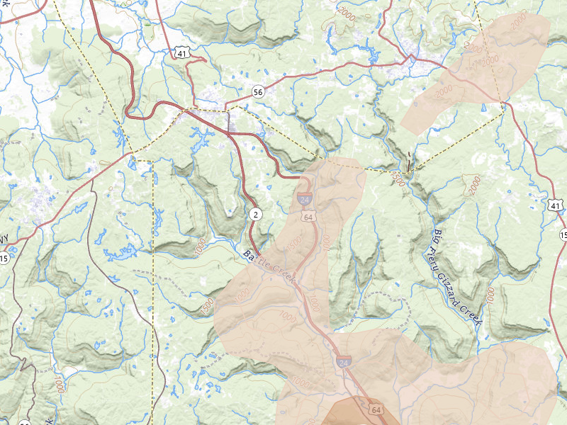 Radar-estimated hail-size map of the storm over Monteagle, TN on Jul 3, 2026