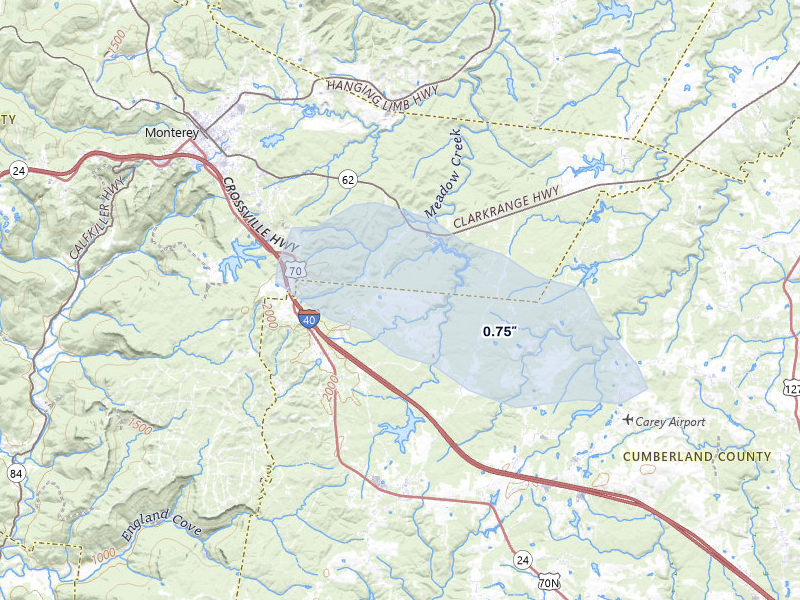 NEXRAD radar-signature map of the hail storm over Monterey, TN on Jun 27, 2026