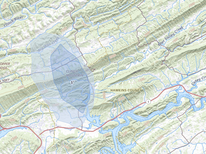 NEXRAD radar-signature map of the hail over Mooresburg, TN