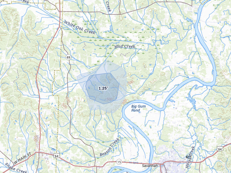 NEXRAD radar-signature map of the hail storm over Morris Chapel, TN on Jul 7, 2026