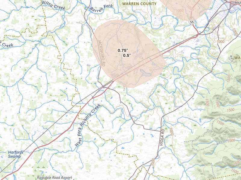 Radar-estimated hail-size map of the storm over Morrison, TN