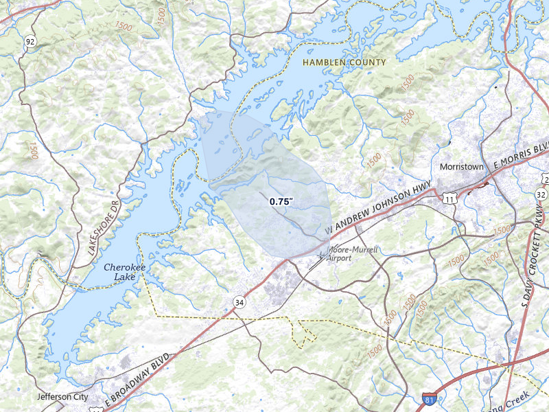 NEXRAD radar-signature map of the hail storm over Morristown, TN on Mar 21, 2026