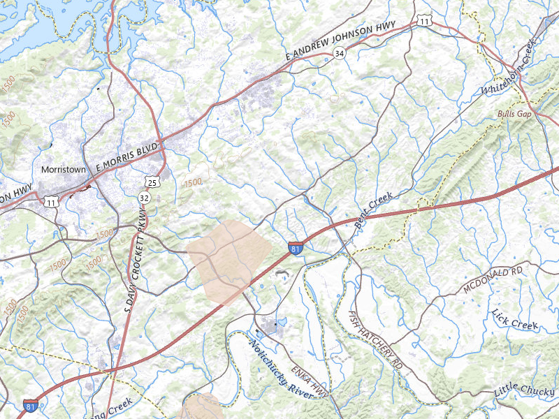 Radar-estimated hail-size map of the storm over Morristown, TN