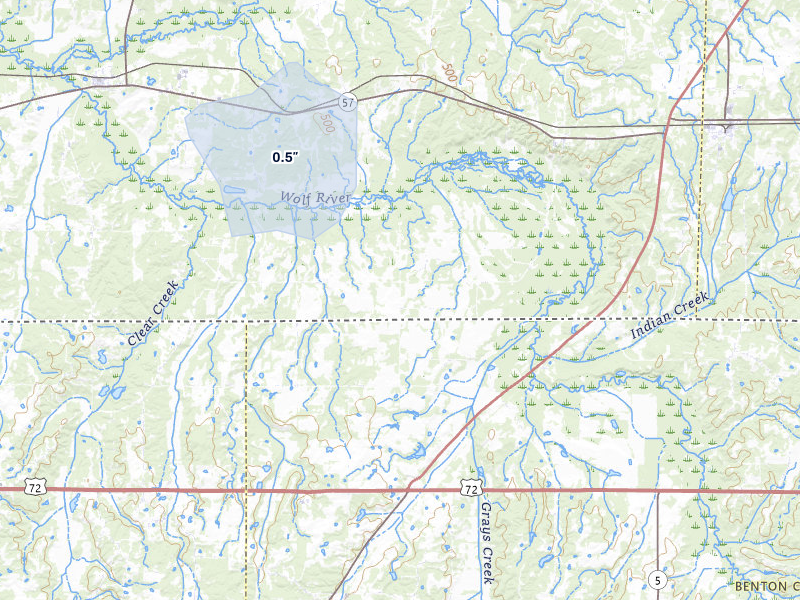 NEXRAD radar-signature map of the hail storm over Moscow, TN on Jun 7, 2026