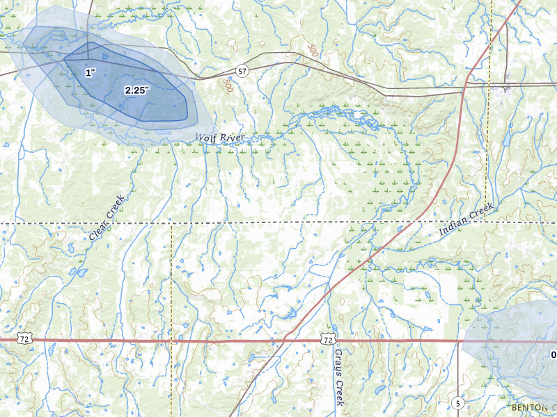 NEXRAD radar-signature map of the hail storm over Moscow, TN on Jul 1, 2026