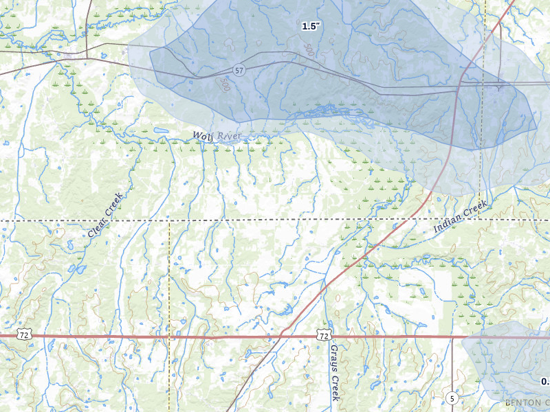 NEXRAD radar-signature map of the hail storm over Moscow, TN on Jul 8, 2026