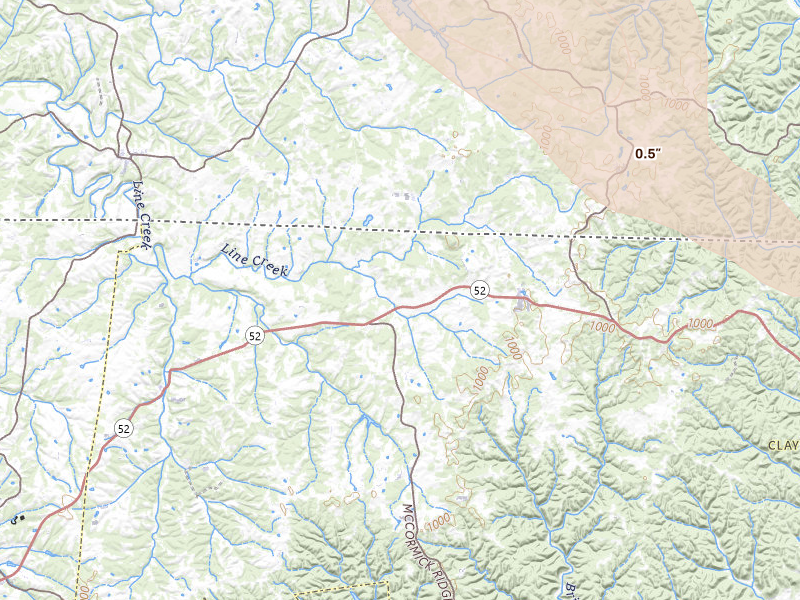Radar-estimated hail-size map of the storm over Moss, TN on Jul 21, 2026