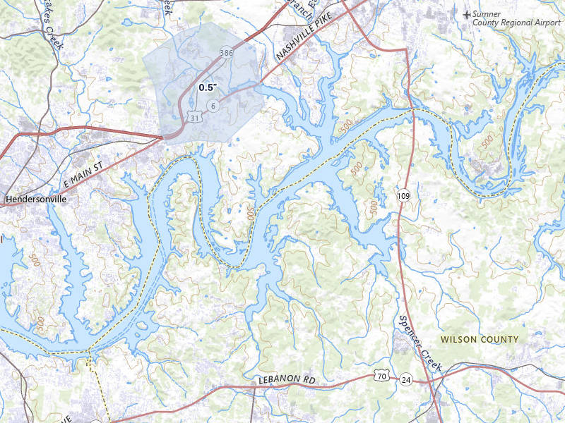 NEXRAD radar-signature map of the hail storm over Mount Juliet, TN on May 31, 2026