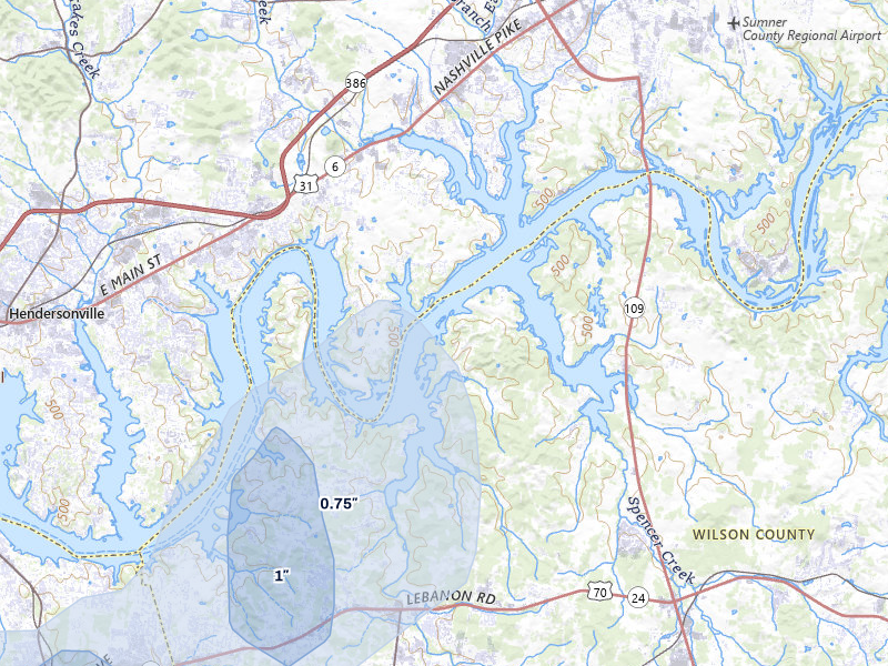 NEXRAD radar-signature map of the hail storm over Mount Juliet, TN on Jun 9, 2026