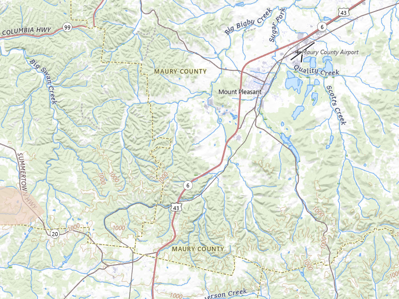 Radar-estimated hail-size map of the storm over Mount Pleasant, TN on Jul 8, 2026
