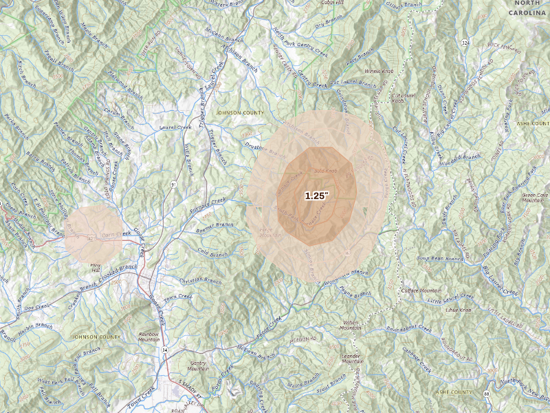 Radar-estimated hail-size map of the storm over Mountain City, TN