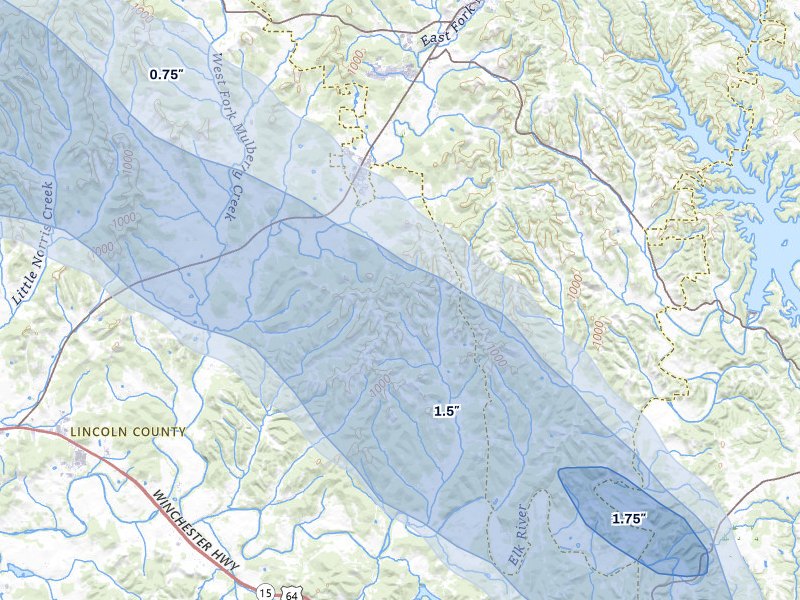NEXRAD radar-signature map of the hail storm over Mulberry, TN on Jun 1, 2026