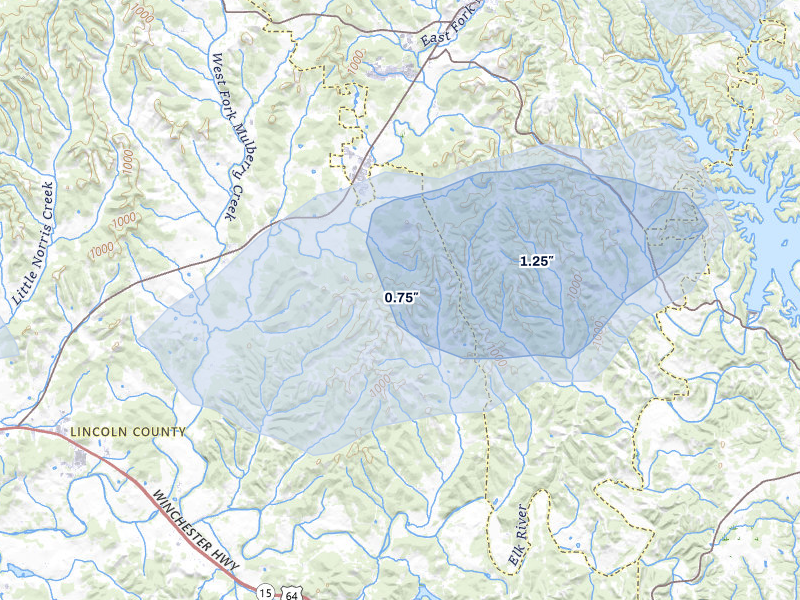 NEXRAD radar-signature map of the hail storm over Mulberry, TN on Jul 3, 2026