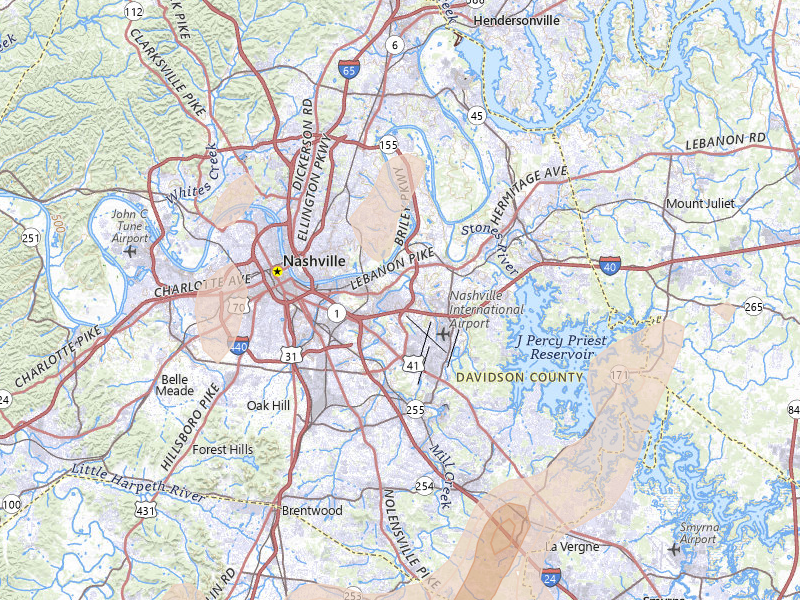 Radar-estimated hail-size map of the storm over Nashville, TN on Jul 3, 2026
